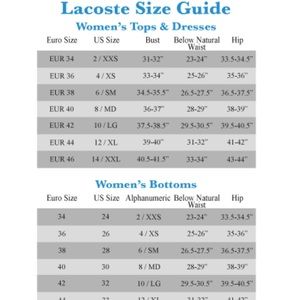 lacoste size chart canada